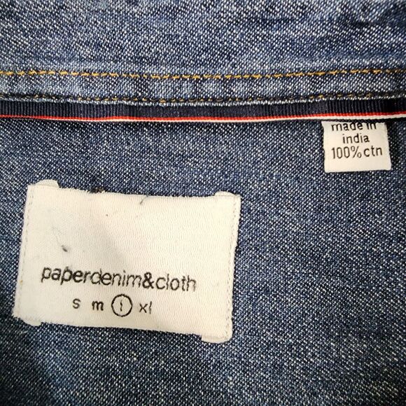 Paperdenim & Cloth Shirt Mens Large Blue Button Down Short Sleeve Denim Pockets - Picture 7 of 11